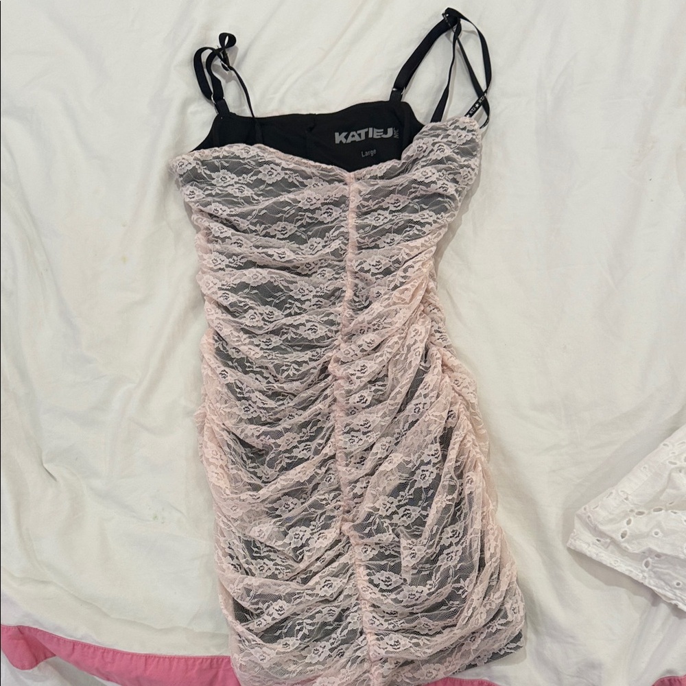 Katie J NYC Black and Pink Lace Slip